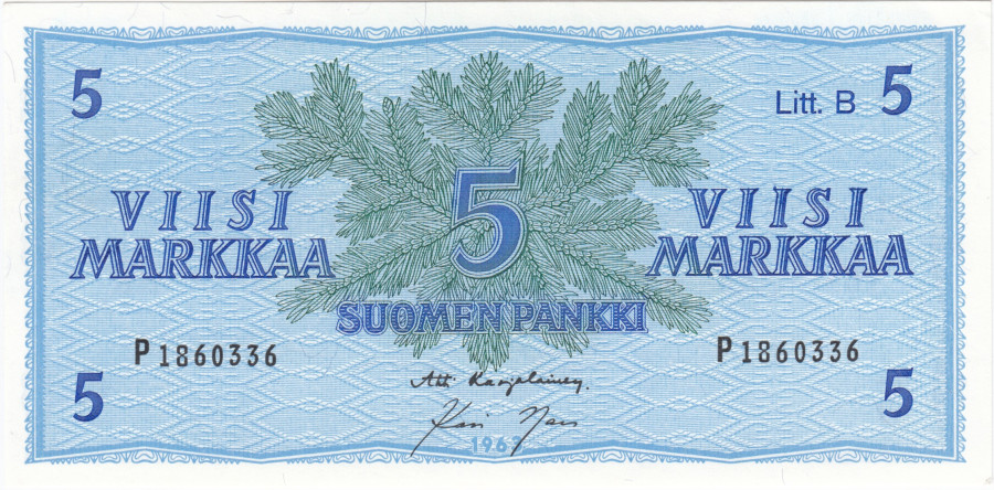 5 Markkaa 1963 Litt.B P1860336 kl.8-9